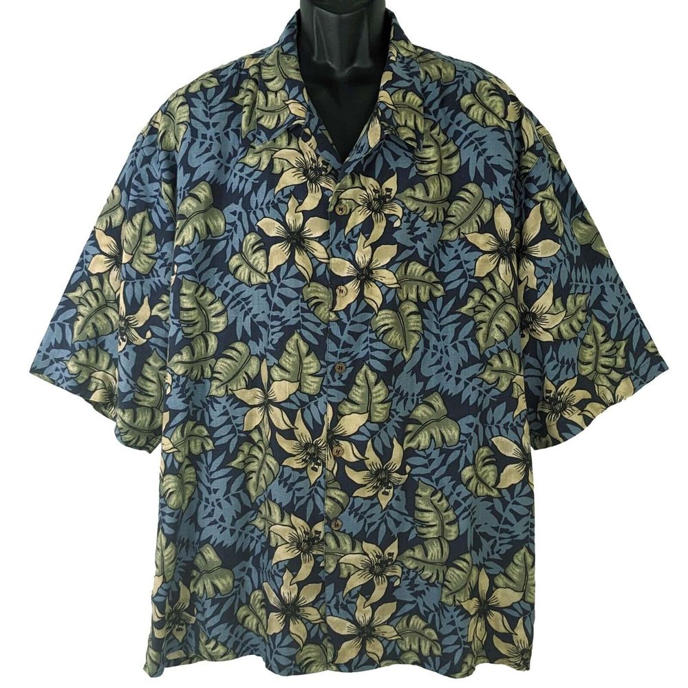 Pussers Island Style 100% Linen Men's XXL Blue Floral Hawaiian Shirt